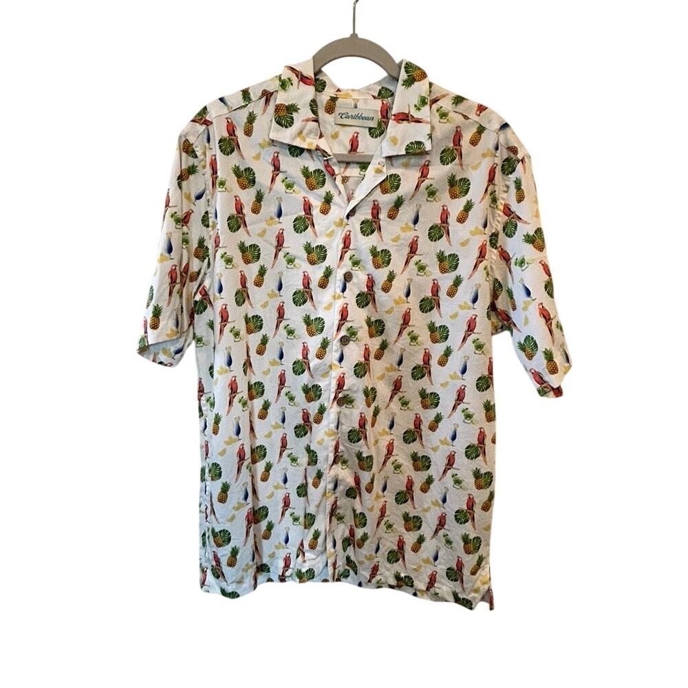Caribbean Men's Hawaiian Shirt Size Medium - Tropical Parrot & Pineapple Pattern